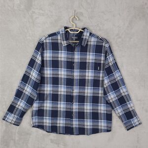 Eddie Bauer Button Up Shirt Mens Blue XL Long Sleeve Flannel Tartan Plaid Pocket